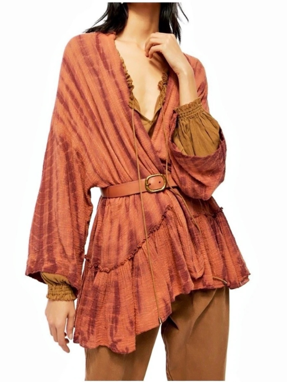 Free People One Sasha Tie Dye Duster Kimono Orange & Red Size M/L